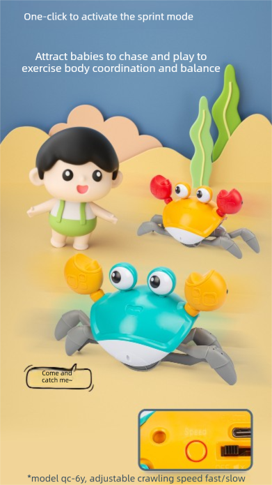 Upgraded Induction Crawling Crab Baby Toy with Silent Mode & Speed Control USB-C Rechargeable Obstacle V888-ELOSUNG44006