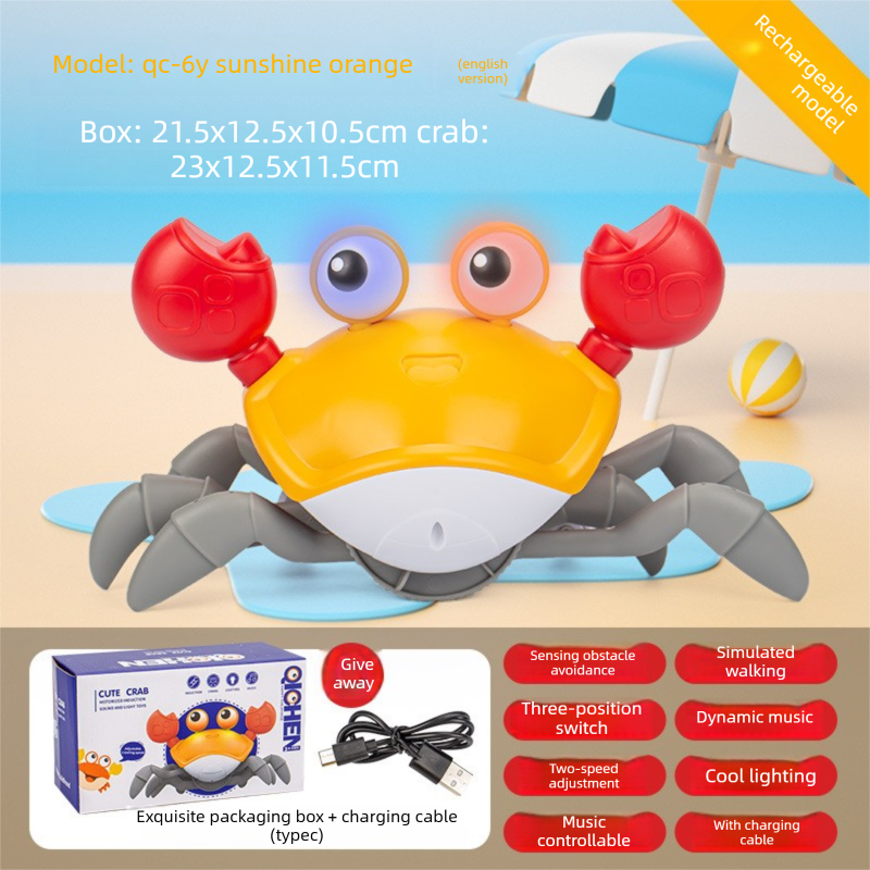Upgraded Induction Crawling Crab Baby Toy with Silent Mode & Speed Control USB-C Rechargeable Obstacle V888-ELOSUNG44007