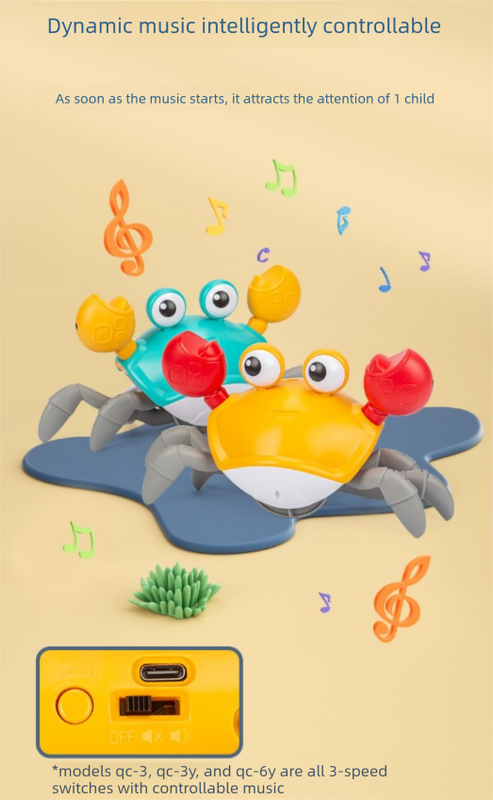 Upgraded Induction Crawling Crab Baby Toy with Silent Mode & Speed Control USB-C Rechargeable Obstacle V888-ELOSUNG44007