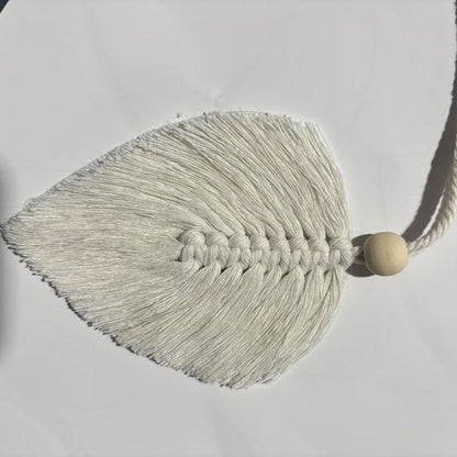 4 PCS Macrame Leaf Wall Hanging Set Handmade Cotton Boho Feather Ornaments Green & Beige for Nursery Home V888-ELOSUNG44010