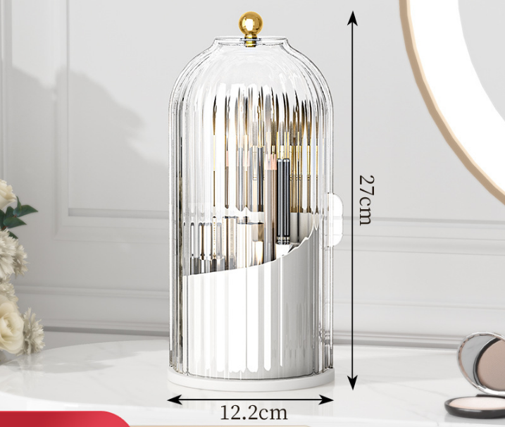 360 Degree Rotating Makeup Brush Organiser with Dustproof Lid Clear Cosmetic Storage Cylinder for Vanity V888-ELOSUNG44011