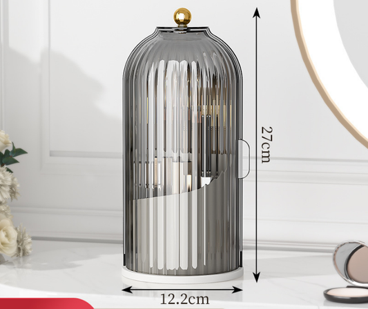 360 Degree Rotating Makeup Brush Organiser with Dustproof Lid Clear Cosmetic Storage Cylinder for Vanity V888-ELOSUNG44012