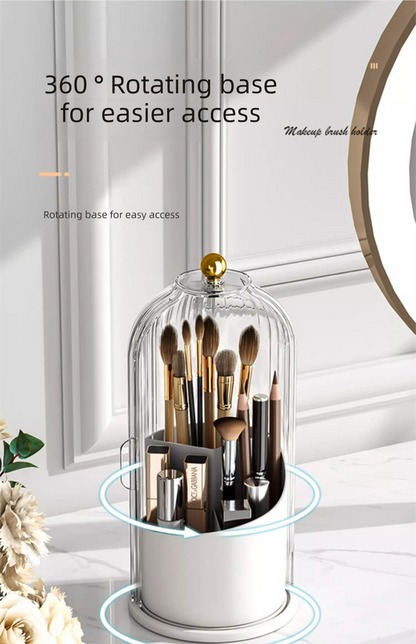360 Degree Rotating Makeup Brush Organiser with Dustproof Lid Clear Cosmetic Storage Cylinder for Vanity V888-ELOSUNG44012