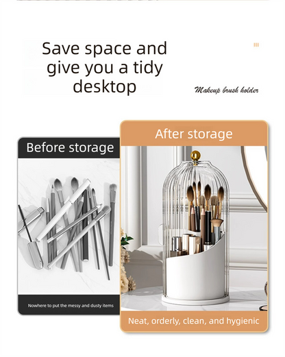 360 Degree Rotating Makeup Brush Organiser with Dustproof Lid Clear Cosmetic Storage Cylinder for Vanity V888-ELOSUNG44012