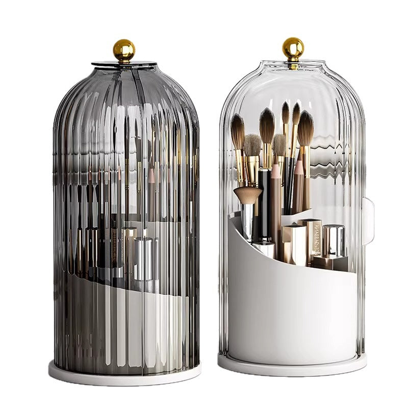2 PCS Rotating Makeup Brush Organiser Set Dustproof Cosmetic Storage Holder White & Grey Duo for Vanity V888-ELOSUNG44013