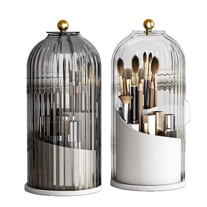 2 PCS Rotating Makeup Brush Organiser Set Dustproof Cosmetic Storage Holder White & Grey Duo for Vanity V888-ELOSUNG44013