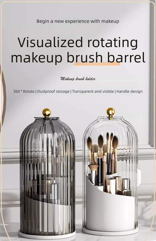 2 PCS Rotating Makeup Brush Organiser Set Dustproof Cosmetic Storage Holder White & Grey Duo for Vanity V888-ELOSUNG44013