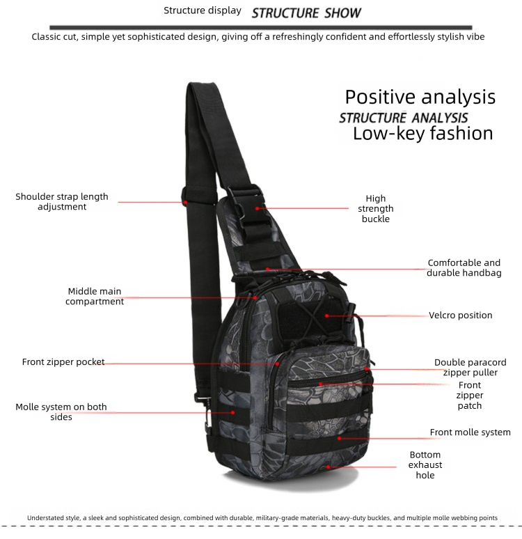 Tactical Sling Bag Jungle Digital Camo 600D Waterproof Crossbody Backpack MOLLE EDC Shoulder Pack for Hiking V888-ELOSUNG44042