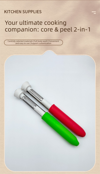 2-in-1 Apple Corer & Peeler Stainless Steel Fruit Prep Tool Kitchen Gadget Red V888-ELOSUNG44052