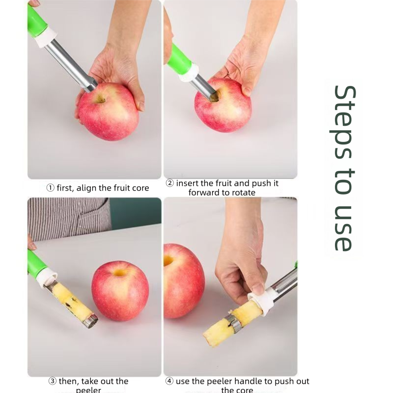2-in-1 Apple Corer & Peeler Stainless Steel Fruit Prep Tool Kitchen Gadget Red V888-ELOSUNG44052