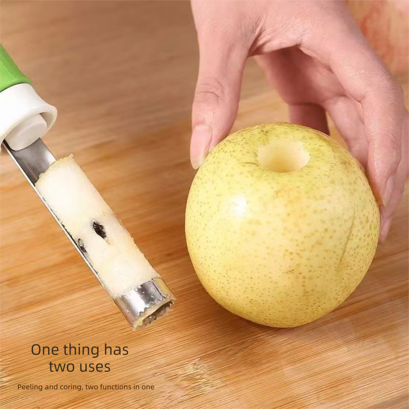 2-in-1 Apple Corer & Peeler Stainless Steel Fruit Prep Tool Kitchen Gadget Green V888-ELOSUNG44053