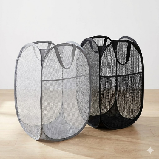 2 PCS Mesh Pop Up Laundry Hamper Collapsible Washing Basket with Side Pocket & Reinforced Handles Portable V888-ELOSUNG44087