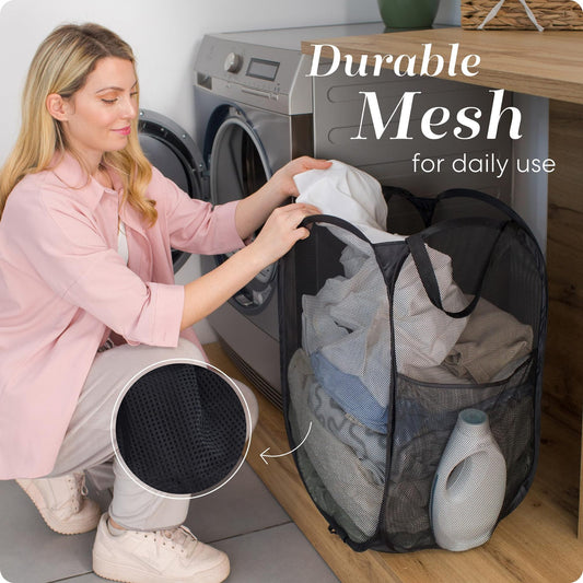 2 PCS Mesh Pop Up Laundry Hamper Collapsible Washing Basket with Side Pocket & Reinforced Handles Portable V888-ELOSUNG44087