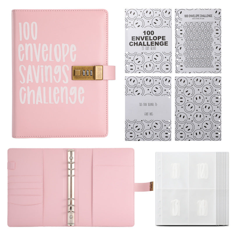 100 Envelope Savings Challenge Binder with Password Lock A5 Cash Stuffing Budget Planner Book Money Organizer V888-ELOSUNG44127