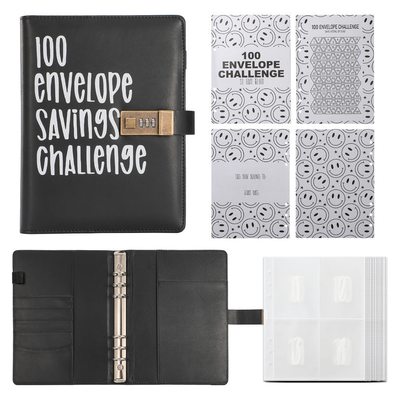 100 Envelope Savings Challenge Binder with Password Lock A5 Cash Stuffing Budget Planner Book Money Organizer V888-ELOSUNG44128