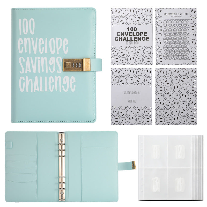 100 Envelope Savings Challenge Binder with Password Lock A5 Cash Stuffing Budget Planner Book Money Organizer V888-ELOSUNG44129