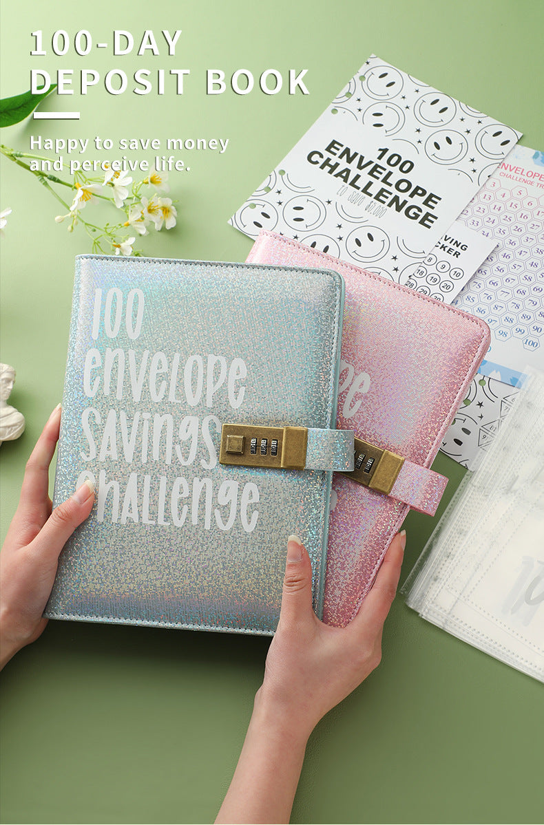 100 Envelope Savings Challenge Binder with Password Lock A5 Cash Stuffing Budget Planner Book Money Organizer V888-ELOSUNG44129