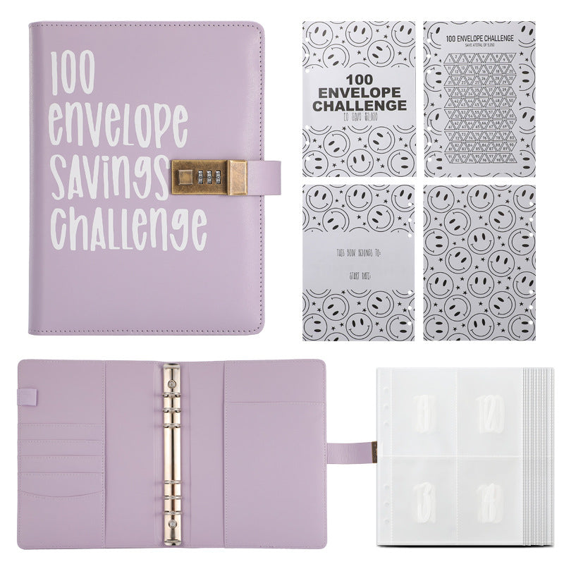 100 Envelope Savings Challenge Binder with Password Lock A5 Cash Stuffing Budget Planner Book Money Organizer V888-ELOSUNG44130