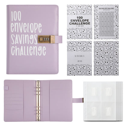 100 Envelope Savings Challenge Binder with Password Lock A5 Cash Stuffing Budget Planner Book Money Organizer V888-ELOSUNG44130