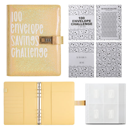 100 Envelope Savings Challenge Binder with Password Lock Holographic Yellow A5 Cash Stuffing Budget Planner V888-ELOSUNG44132