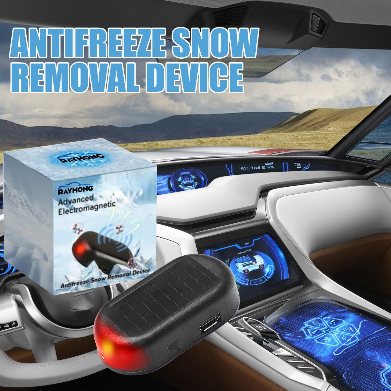 Solar Powered Car Antifreeze Snow Removal Device Electromagnetic Windshield De-icer Anti-Fog Frost Tool for V888-ELOSUNG44134