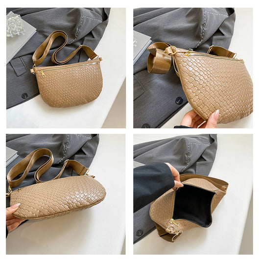 Women's Woven Crossbody Dumpling Bag Soft Vegan Leather Chest Waist Pack with Wide Adjustable Strap for V888-ELOSUNG44135