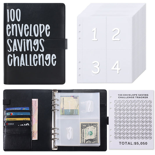 100 Envelope Savings Challenge Binder A5 Budget Planner Book PU Leather Cash Stuffing Money Organiser with V888-ELOSUNG44140