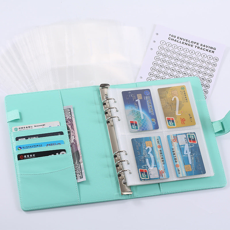100 Envelope Savings Challenge Binder A5 Budget Planner Book PU Leather Cash Stuffing Money Organiser with V888-ELOSUNG44141
