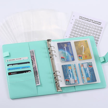 100 Envelope Savings Challenge Binder A5 Budget Planner Book PU Leather Cash Stuffing Money Organiser with V888-ELOSUNG44141