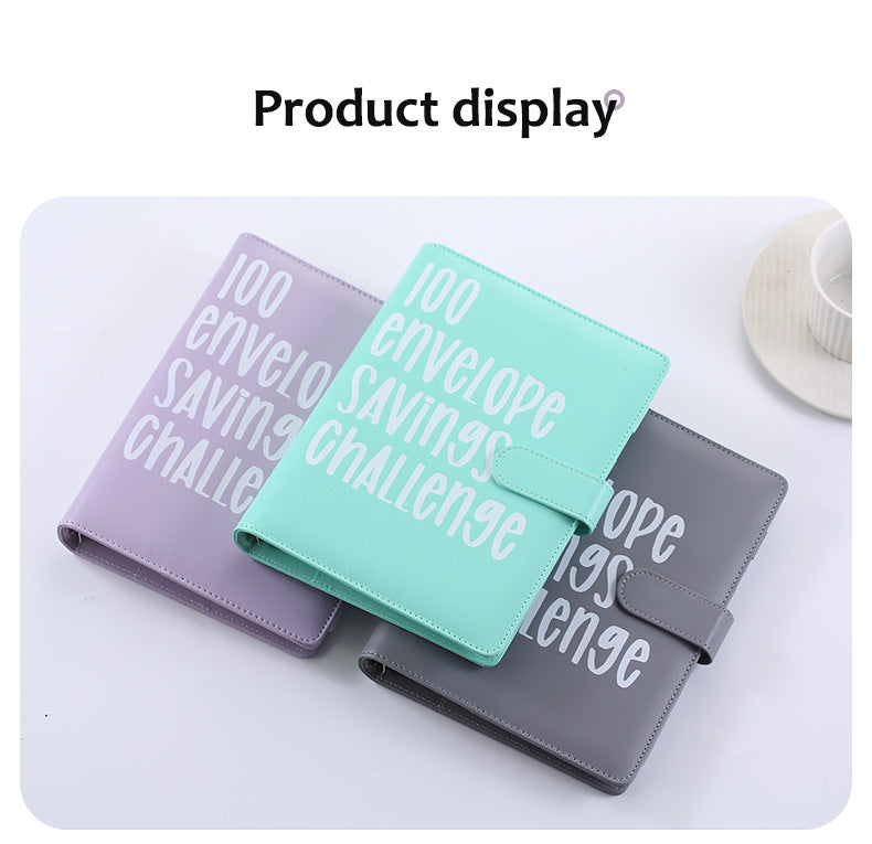 100 Envelope Savings Challenge Binder A5 Budget Planner Book PU Leather Cash Stuffing Money Organiser with V888-ELOSUNG44141