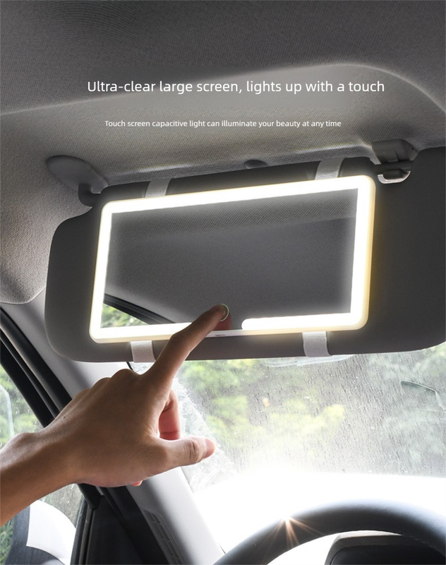 Car Visor Vanity Mirror with Dual Colour LED Lights Rechargeable Sun Visor Makeup Mirror Dimmable Dual Touch V888-ELOSUNG44151