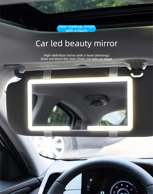 Car Visor Vanity Mirror with Dual Colour LED Lights Rechargeable Sun Visor Makeup Mirror Dimmable Dual Touch V888-ELOSUNG44152