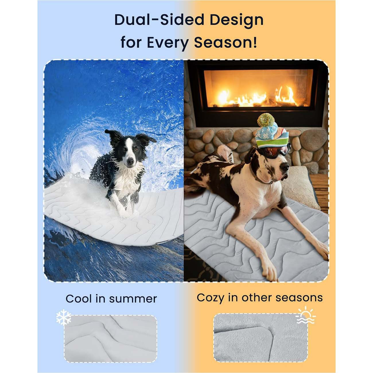 Pet Cooling Mat Self Cooling Pad for Dogs Cats Dual Sided Summer Sleeping Bed Beige Medium (91x58cm) V888-ELOSUNG44164