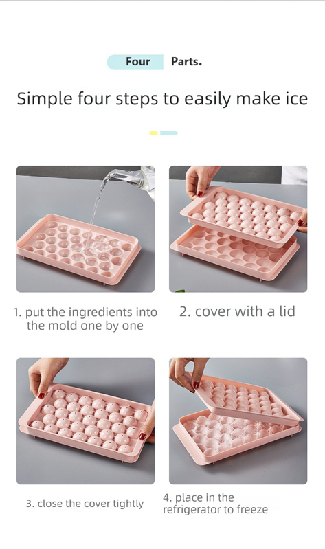 2 PCS Round Ice Cube Trays with Lids 33 Cavity Sphere Ice Ball Maker Mould Stackable Hard Plastic Easy V888-ELOSUNG44183
