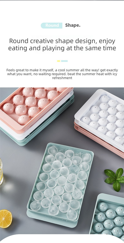 2 PCS Round Ice Cube Trays with Lids 14 Cavity Sphere Ice Ball Maker Mould Stackable Hard Plastic Easy V888-ELOSUNG44184