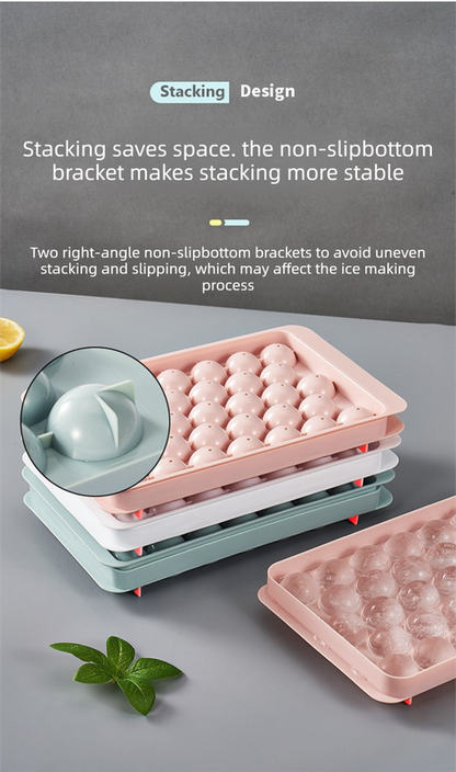 2 PCS Round Ice Cube Trays with Lids 14 Cavity Sphere Ice Ball Maker Mould Stackable Hard Plastic Easy V888-ELOSUNG44184