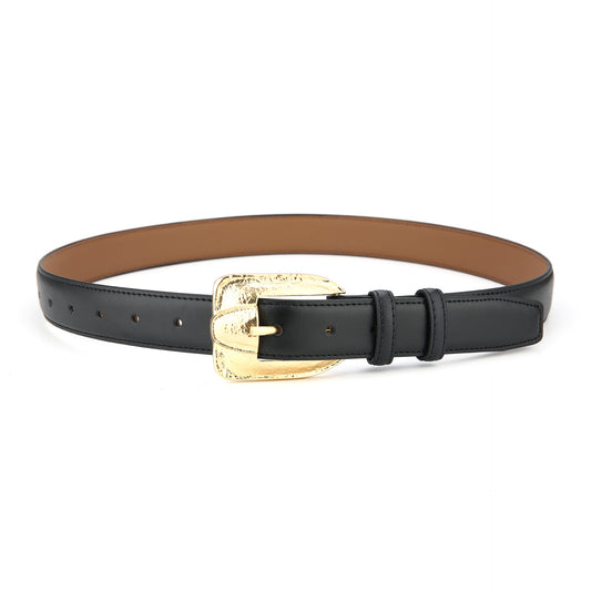 Womens Genuine Leather Belt Retro Gold Buckle Waist Belt for Jeans Dress Coat Fashion Split Cowhide Strap V888-ELOSUNG44197