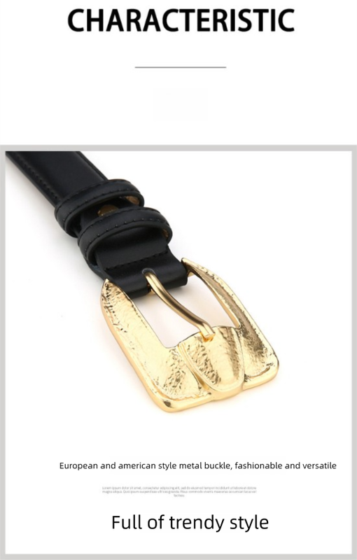 Womens Genuine Leather Belt Retro Gold Buckle Waist Belt for Jeans Dress Coat Fashion Split Cowhide Strap V888-ELOSUNG44197