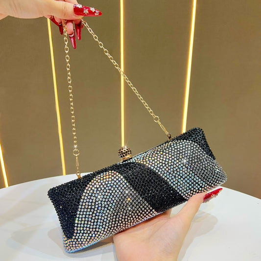 Luxury Black Crystal Evening Clutch Bag Gradient Rhinestone Hard Case Purse with Detachable Chain for Wedding V888-ELOSUNG44220