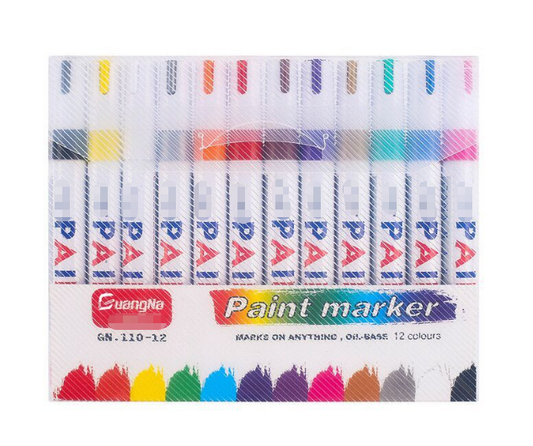 12 Colour Oil Based Paint Marker Pens Set 3.0mm Medium Tip Waterproof Permanent Ink for Rock Painting Metal V888-ELOSUNG44224