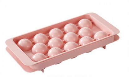 2 PCS Round Ice Cube Trays with Lids 14 Cavity Sphere Ice Ball Maker Mould Stackable Hard Plastic Easy V888-ELOSUNG44248
