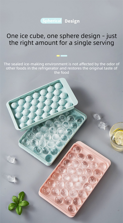 2 PCS Round Ice Cube Trays with Lids 14 Cavity Sphere Ice Ball Maker Mould Stackable Hard Plastic Easy V888-ELOSUNG44248