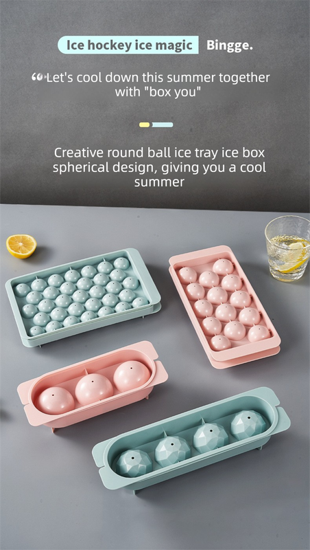 2 PCS Round Ice Cube Trays with Lids 33 Cavity Sphere Ice Ball Maker Mould Stackable Hard Plastic Easy V888-ELOSUNG44251