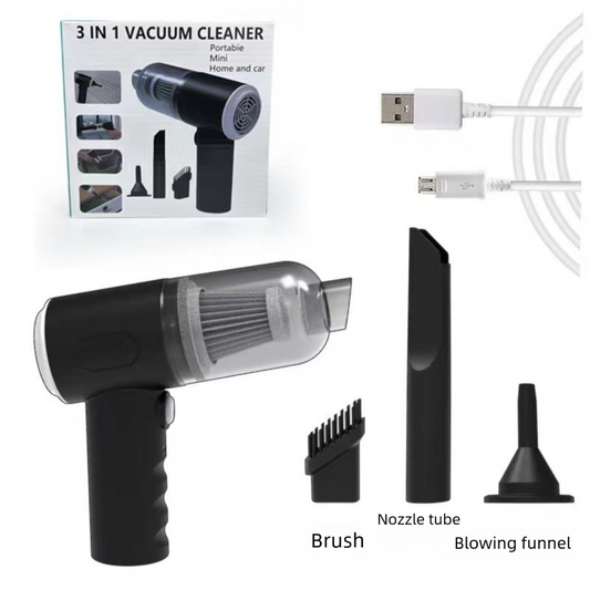 Black 3-in-1 Portable Cordless Mini Vacuum Cleaner Handheld Air Duster & Blower USB Rechargeable Kit for Car V888-ELOSUNG44255