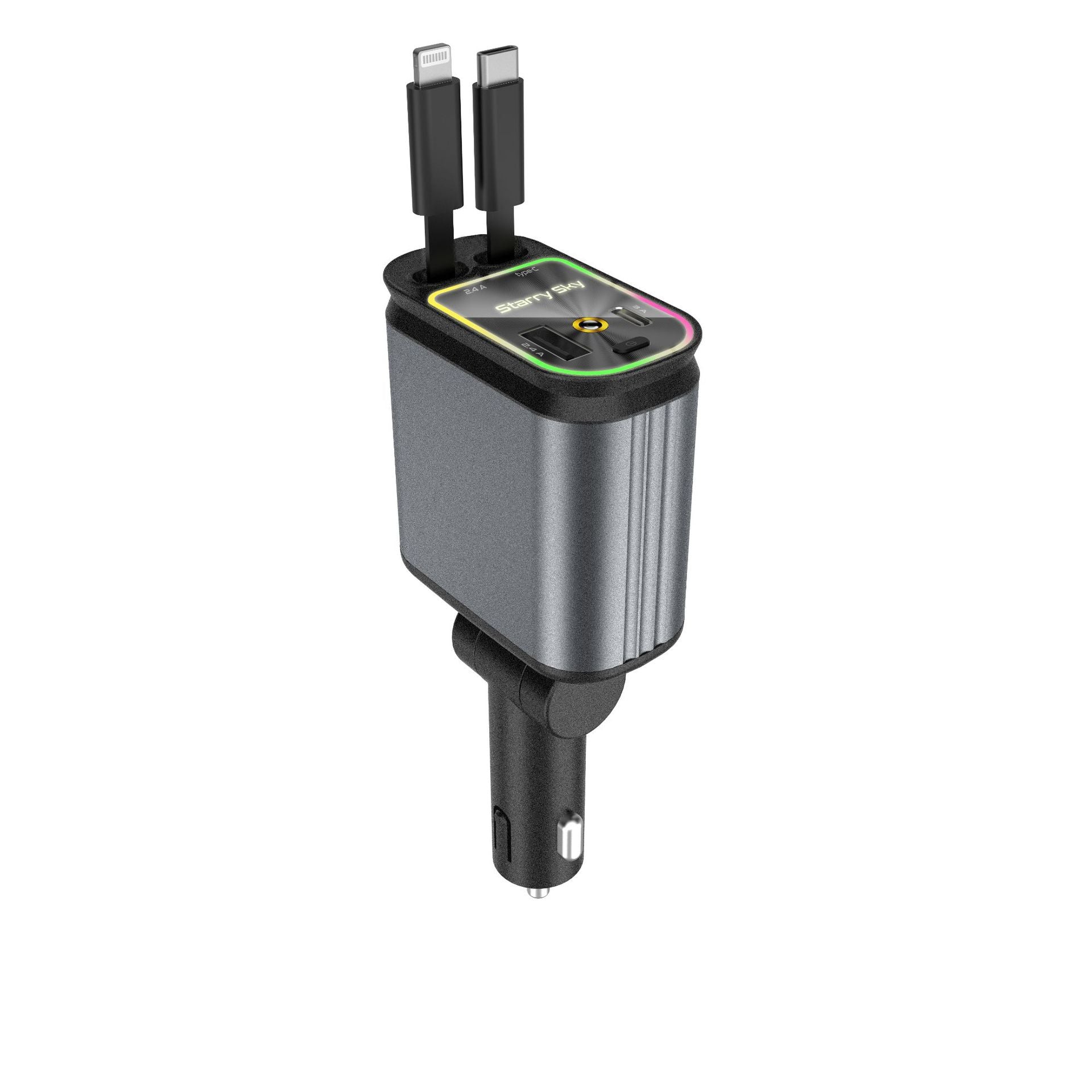 4-in-1 Retractable Car Charger Adapter 120W Max Fast Charging Dual Cables Type-C & Lightning Starry Sky V888-ELOSUNG44258