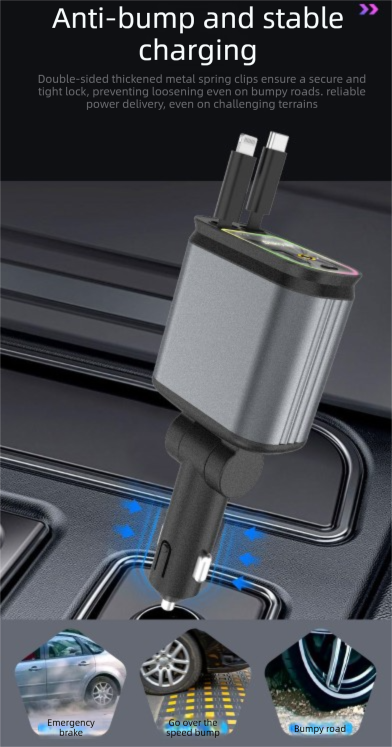 4-in-1 Retractable Car Charger Adapter 120W Dual Type-C Cables Starry Sky Projector Fast Charging for iPhone V888-ELOSUNG44259