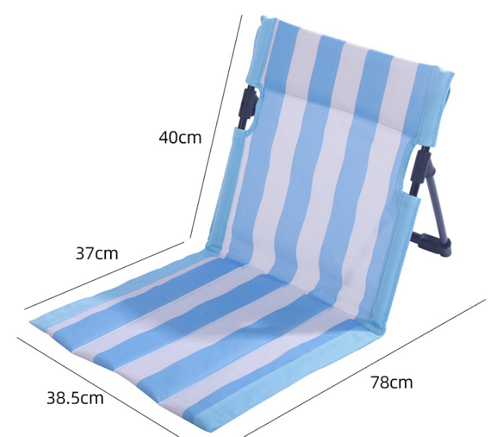 Portable Folding Beach Ground Chair with Back Support Sky Blue Striped Lightweight Padded Mat for Camping V888-ELOSUNG44272