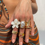 6-Piece Gold Chunky Stackable Ring Set White Enamel Flower & Baroque Pearl - Adjustable Open Finger Jewellery V888-ELOSUNG44312