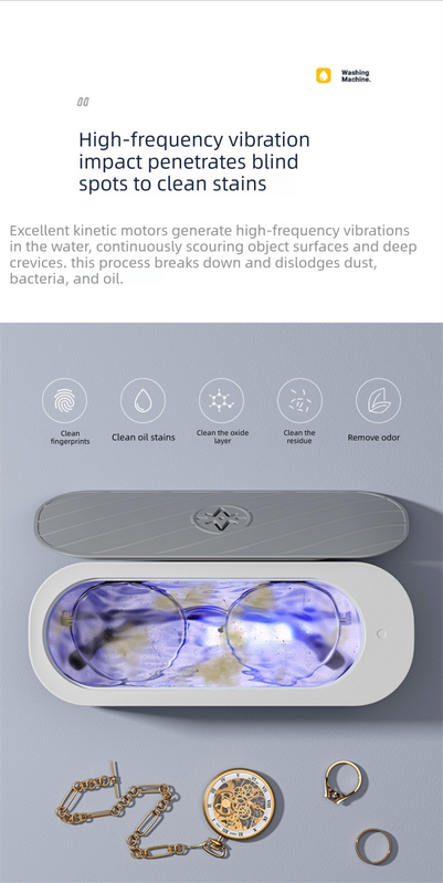 USB Plug-in Sonic Vibration Jewellery & Glasses Cleaner - High Frequency Washing Machine with Blue Light for V888-ELOSUNG44314