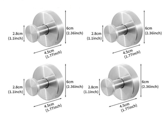 4-Pack Brushed Silver Stainless Steel Suction Cup Hooks - Heavy Duty Vacuum No-Drill Wall Hangers for V888-ELOSUNG44321